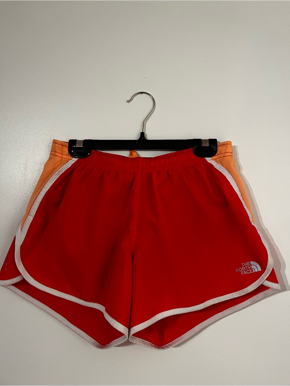 The North Face Red and Orange Women's Athletic Shorts with White Trim